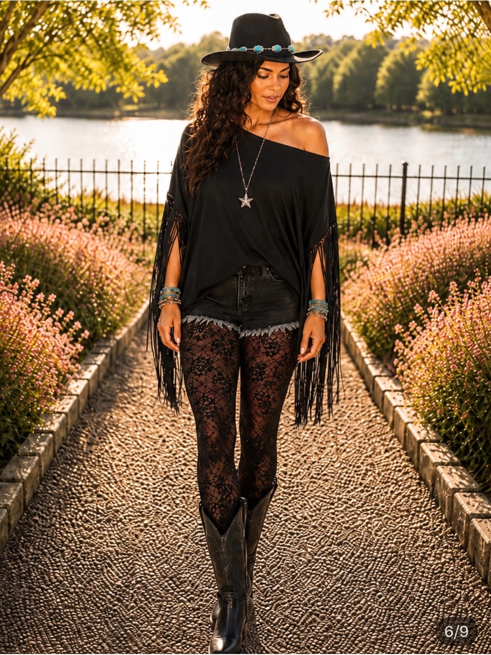Showstopper Fringe Poncho Top | Boho Western Festival Oversized Tunic - Picture 6 of 9